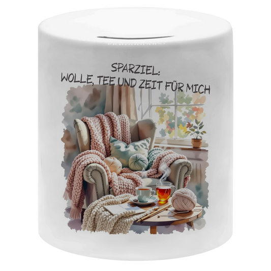 Spardose - Sparziel: Wolle, Tee und Zeit für mich