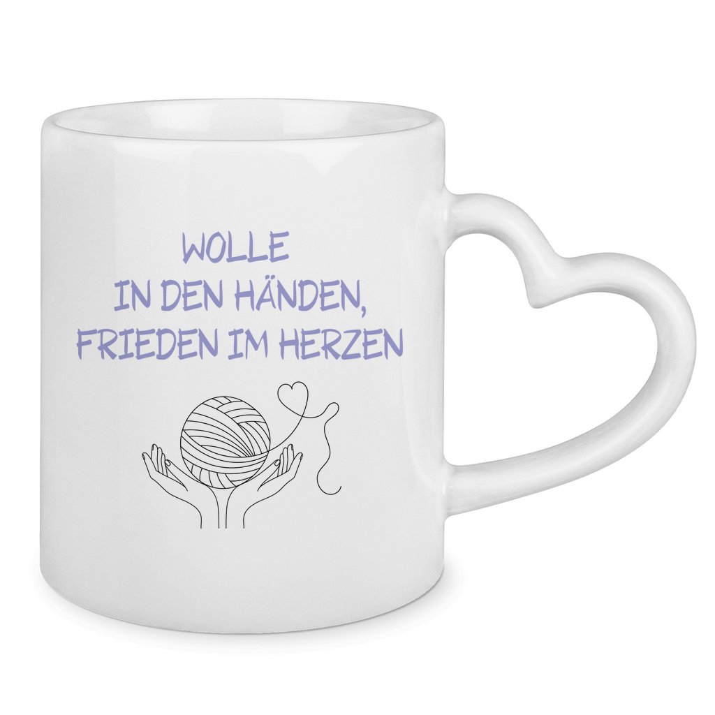 Herzhenkel-Tasse mit Spruch Wolle in den Händen