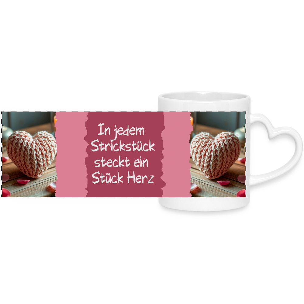 Herzhenkel-Tasse Motiv In jedem Strickstück steckt ein Stück Herz - Weiß