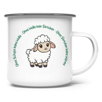 Emaille Tasse Ohne Wolle kein Stricken - Meshmade