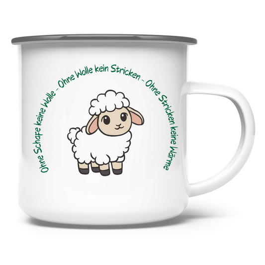 Emaille Tasse Ohne Wolle kein Stricken - Meshmade