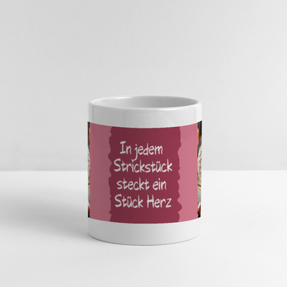 Herzhenkel-Tasse Motiv In jedem Strickstück steckt ein Stück Herz - Weiß