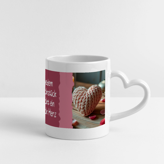 Herzhenkel-Tasse Motiv In jedem Strickstück steckt ein Stück Herz - Weiß