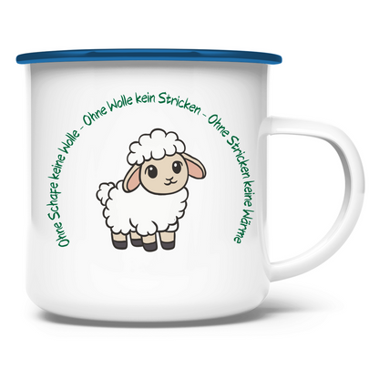 Emaille Tasse Ohne Wolle kein Stricken - Meshmade