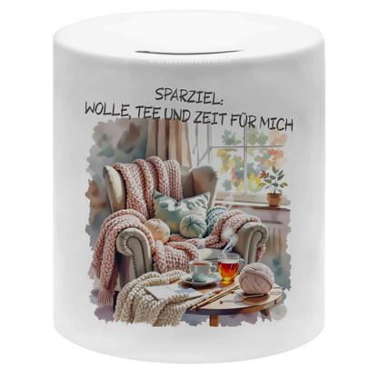 Spardose - Sparziel: Wolle, Tee und Zeit für mich - Meshmade