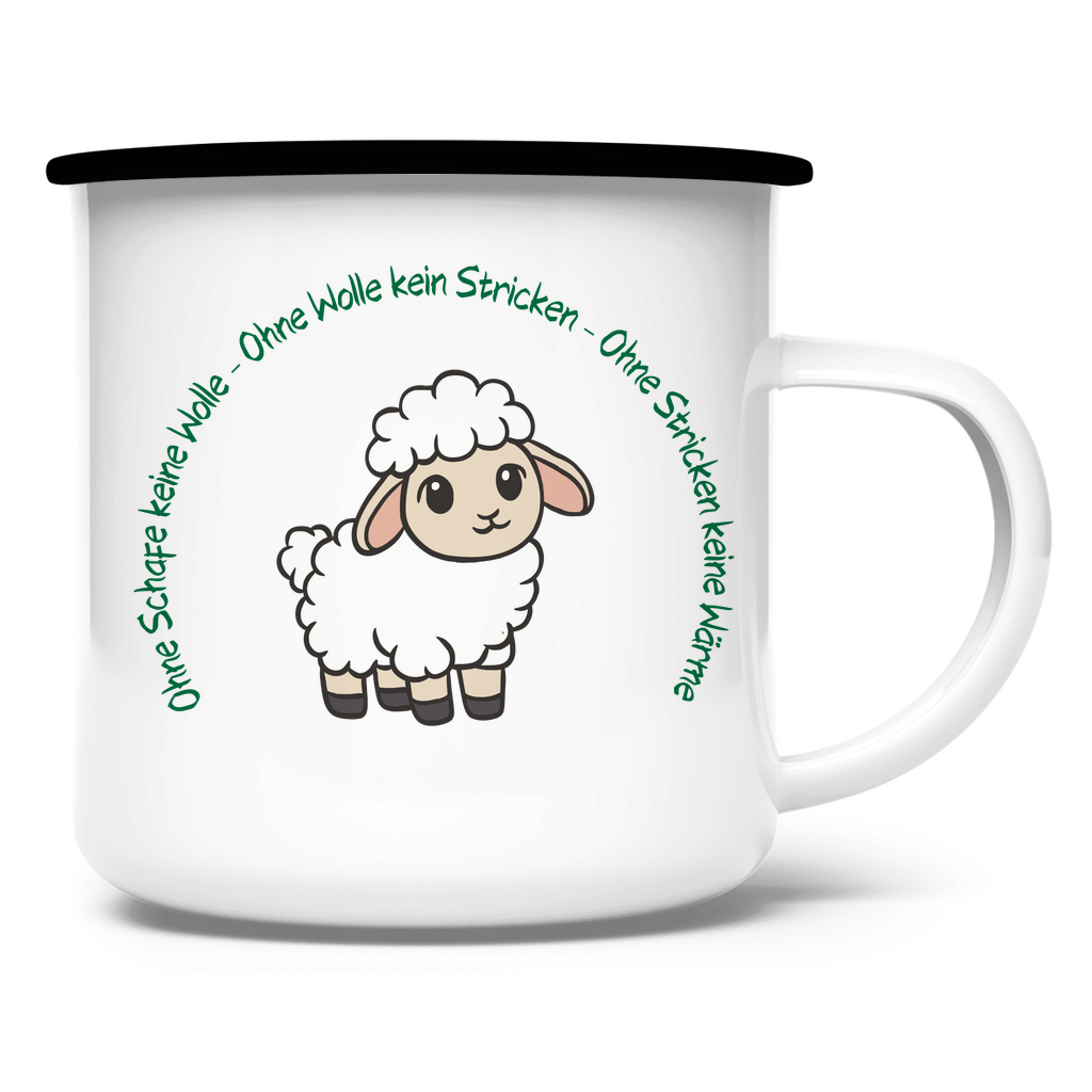 Emaille Tasse Ohne Wolle kein Stricken - Meshmade