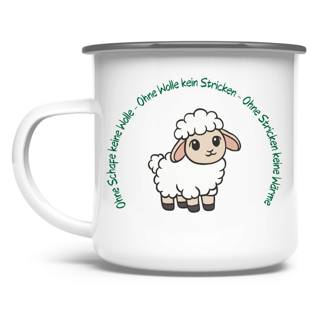 Emaille Tasse Ohne Wolle kein Stricken - Meshmade