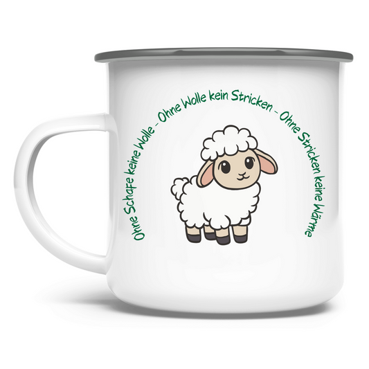 Emaille Tasse Ohne Wolle kein Stricken - Meshmade