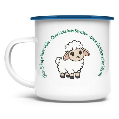 Emaille Tasse Ohne Wolle kein Stricken - Meshmade