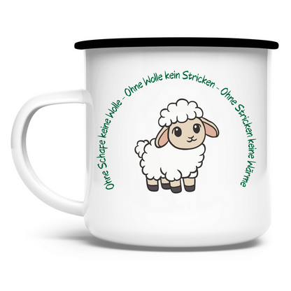 Emaille Tasse Ohne Wolle kein Stricken - Meshmade